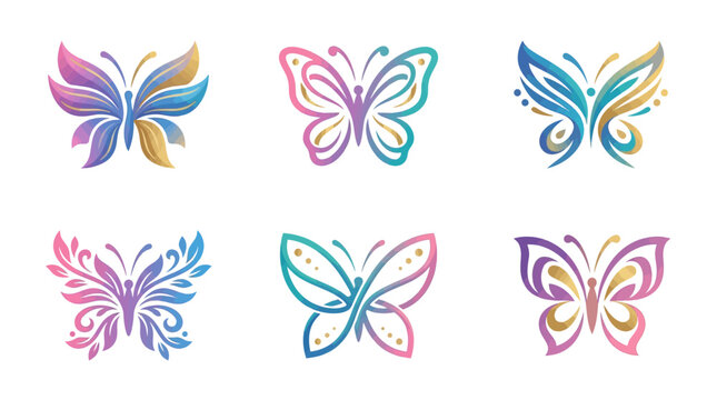 Colorful butterfly icons in various designs.