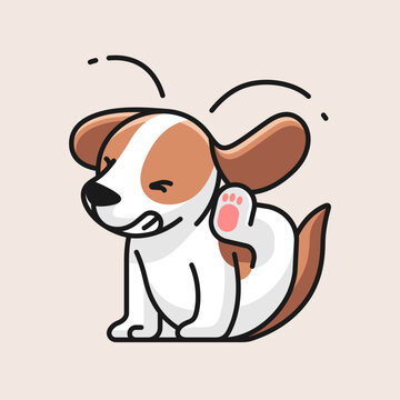 Cute Itchy Dog Scratching Fleas Cartoon Illustration