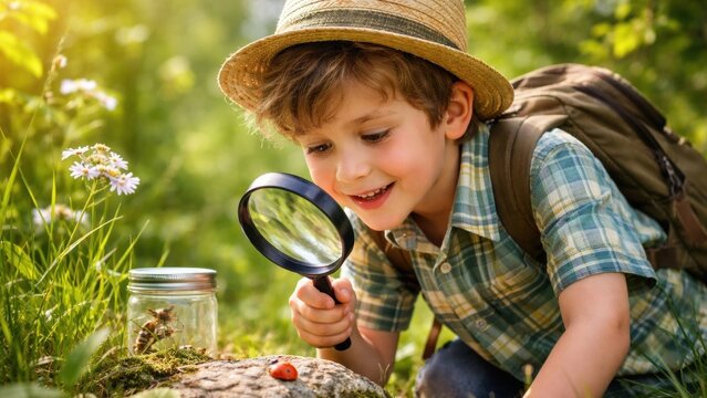 Curious child exploring nature outdoors.