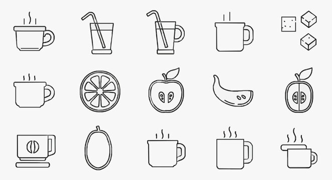 Illustrated Coffee and Tea Set Icons.
