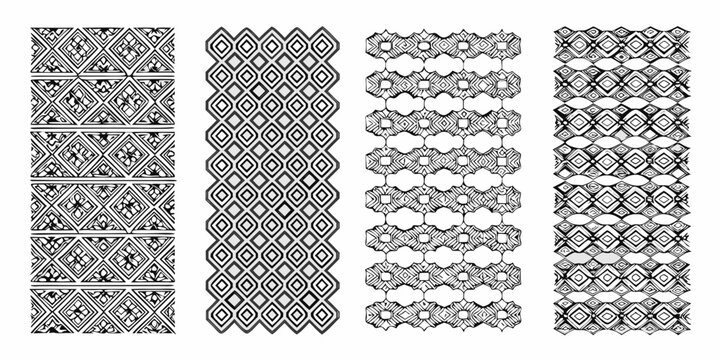 Intricate interlaced patterns and decorative borders black and white vector illustration