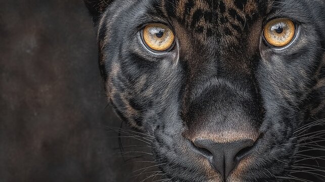 Intense Portrait of a Black Panther with Captivating Golden Eyes in Close Up Detail