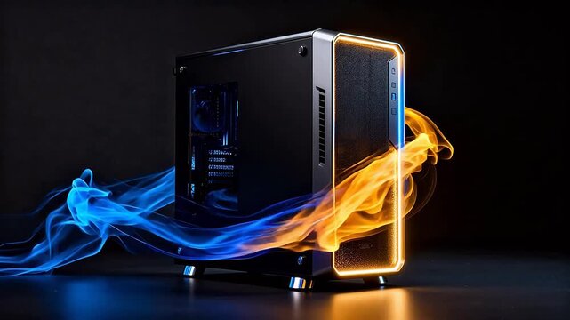 Computer case with glowing smoke effects
