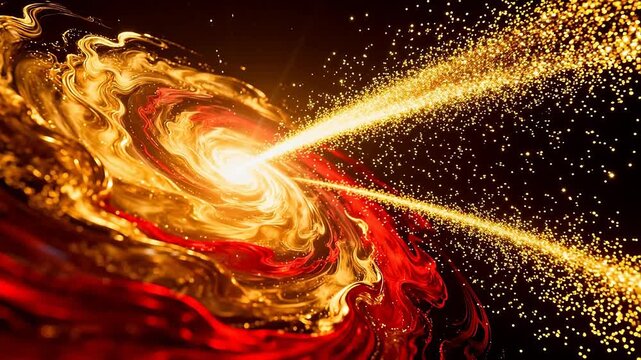 Abstract swirling golden and red cosmic energy