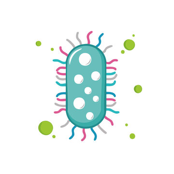Cartoon bacterium with flagella and dots