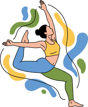Vector Illustration of a Woman Practicing Yoga in Pigeon Pose