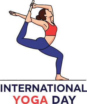 International Yoga Day Female Stretching Vector Illustration