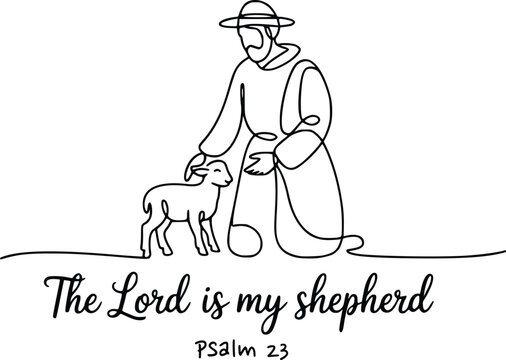 The Lord Is My Shepherd Psalm 23 - Minimal Christian Line Art with Shepherd and Lamb