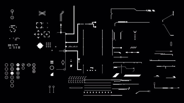 Futuristic HUD interface elements collection for sci-fi motion graphics design.
