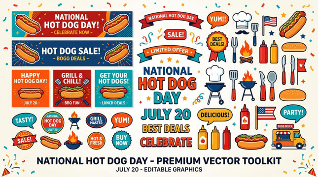 National hot dog day toolkit with vector graphics