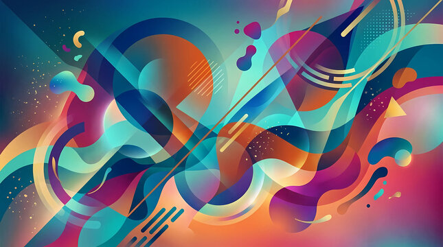 A vibrant and colorful abstract art piece with swirling shapes and lines