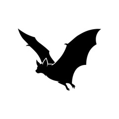 Fototapeta premium Black bat silhouette, flying mammal icon, Halloween symbol, dark creature