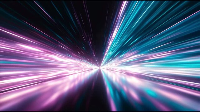 High speed light streaks in dark hyperdrive space tunnel. 4K Video