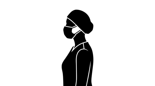 Silhouette of a healthcare worker wearing a surgical mask and scrub cap