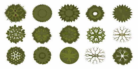 Collection Of Tree Top down Vector Illustrations On White Background © Sudebi