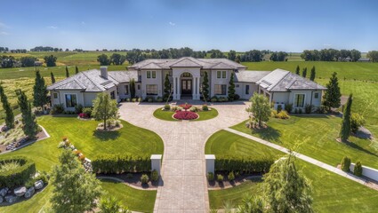 Obraz premium Luxury Neoclassical Mansion with Elegant Landscaped Gardens and Grand Estate Architecture