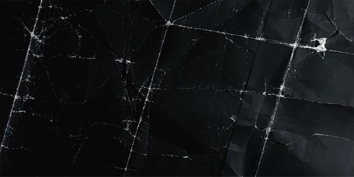 Reflective Fractured Glass Background. Complex shattered crack formations across a dark glossy surface with metallic industrial depth. Premium abstract texture for cybersecurity, engineering and futur