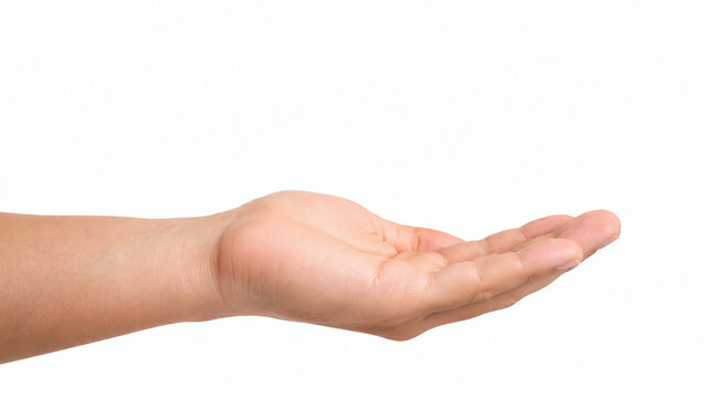 A human hand is shown palm-up against a white background, as if waiting to hold or receive an object.