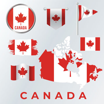 Canadian iconography collection, including flag variations and country map