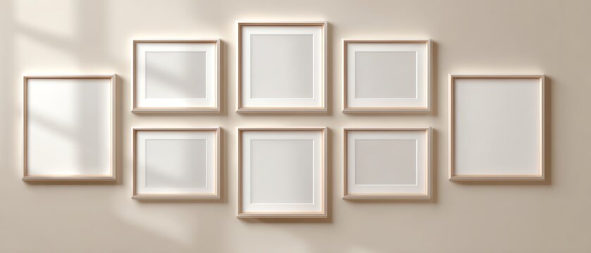Empty picture frames on a neutral wall.