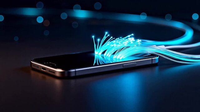 Smartphone with glowing fiber optic cables