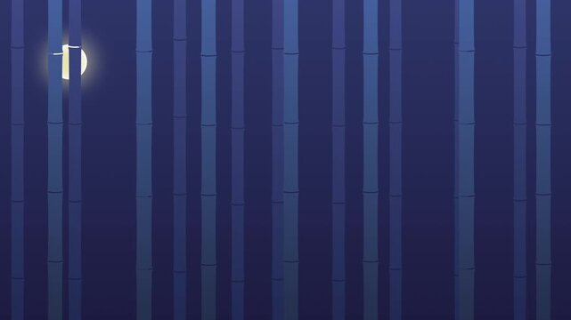 Dark blue bamboo forest abstract background with glowing symbol motion