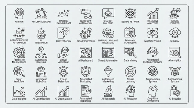 Artificial intelligence concepts and icons for business automation