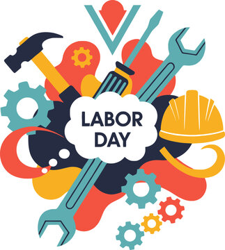 Labor Day Vector Illustration with Industrial Tools and Gears