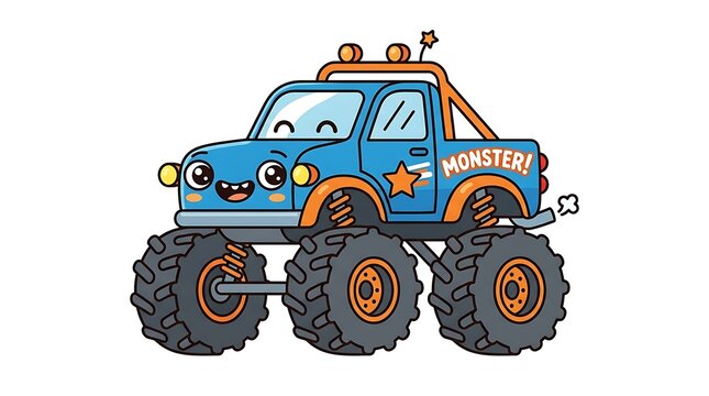 Blue off-road vehicle with cartoon character design.