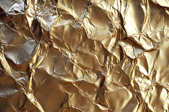 Closeup of Crumpled Gold Foil Texture Background 1.