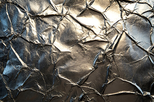Closeup of Crinkled Metallic Foil Texture.