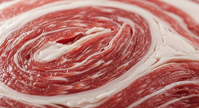 Cured Meat Slices Rolled Up Closeup.