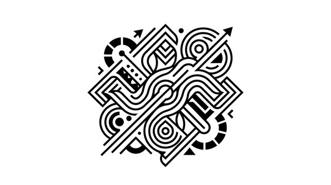 Abstract Geometric Pattern with Arrows and Circles - Black and White Design
