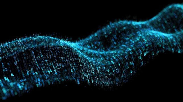 Abstract glowing digital stream of binary code flowing with light