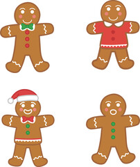 Obraz premium Four cheerful gingerbread men with smiling faces