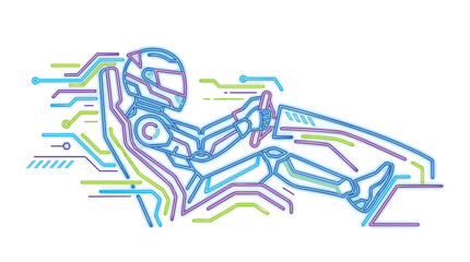 Obraz premium Abstract digital line art illustration of a racing driver in a cockpit.