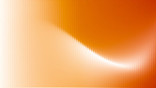 Orange ribbed glass texture with diagonal light refraction streak. Abstract fluted glass panel with parallel vertical ridges for social media poster photography.