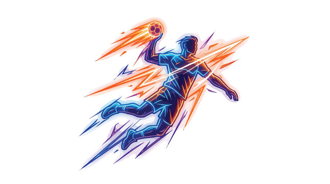 Dynamic handball player jumping in action with speed and motion lines.