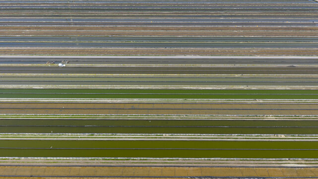 Kats, Zeeland, Netherlands - 08 April 2026: Aerial view of Fish Farm Basins near Zeelandbrug in Zeeland