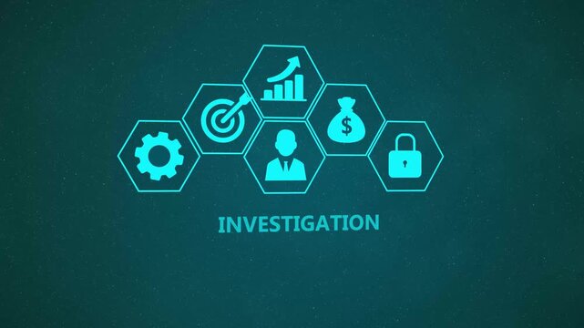Investigation Infographic Animation with Security Analytics Icons and Enterprise Intelligence Network on Dark Background 4k visuals