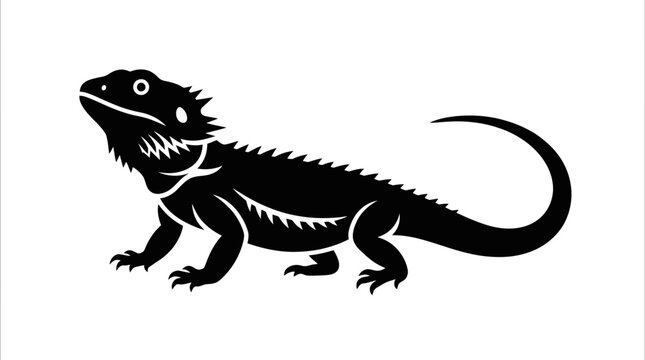Bearded Dragon Silhouette, Reptile Icon, Animal Graphic, Wild Life Vector