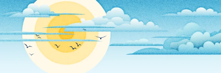 Vector drawing of sky, sun in the clouds, cartoon illustration, natural background © Valerii