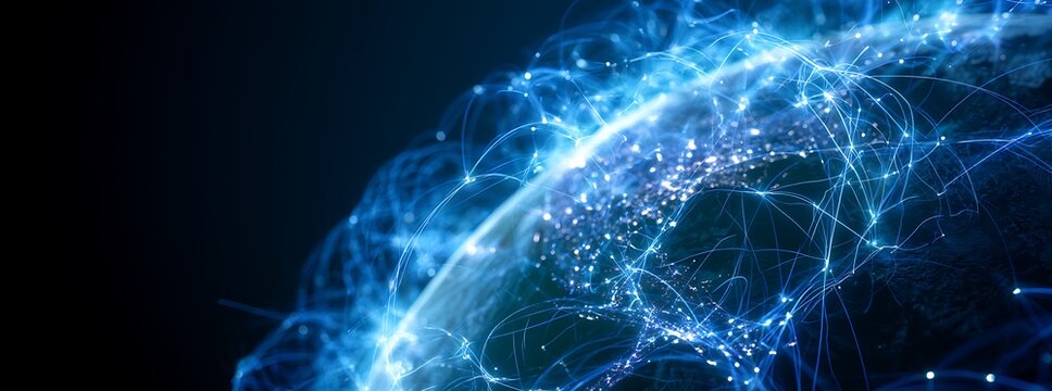 Communication technology and internet worldwide for business concept. Global world network connected and telecommunication on planet earth cryptocurrency, blockchain and IoT.