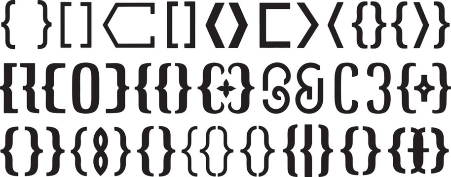 Decorative Gothic Letter Shapes Set with Black Stylized Borders and Flourishes for Typographic Design Mockups