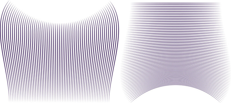 Set of distorted purple linear patterns showing concave and convex warping effects for creative backgrounds.