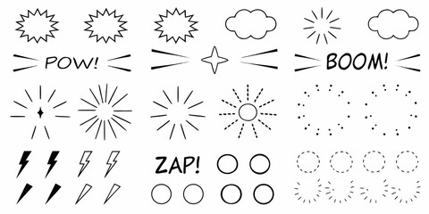 Explosion And Weather Effects Black And White Line Illustration Set © Tusar