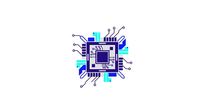 A stylized digital illustration of a central processing unit on white background