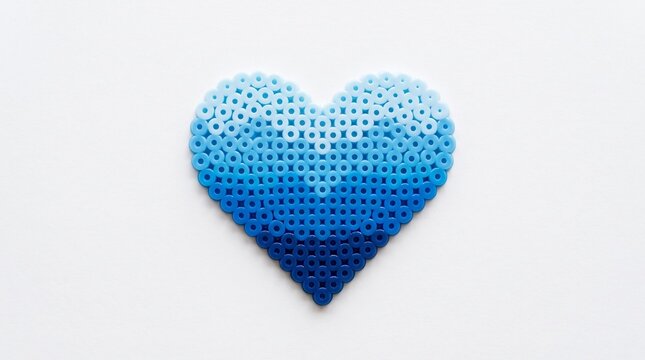 Blue Ombre Perler Bead Heart Craft on White Background