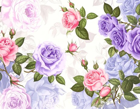 Soft Pastel Roses Floral Pattern Background
