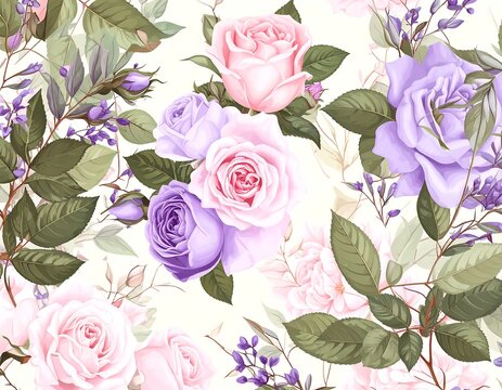 Seamless Floral Pattern with Roses and Leaves
